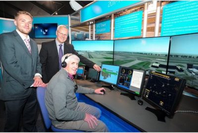 11/05/15 Air traffic control exhibition New exhibition at The National Museum of Computing - NATS flight control computers and flight simulator l/r Chris Monagham, Gary Gibson both from NATS with the museums Stephen Flemming