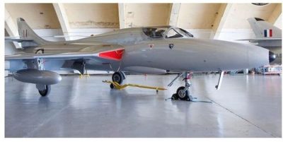 A Cold War-era British Air Force training jet, this Hawker Hunter attack jet and ground bomber was recently acquired by the Jet Aircraft Museum in London, Ont., during a bankruptcy auction in the United Kingdom. (Supplied photo)