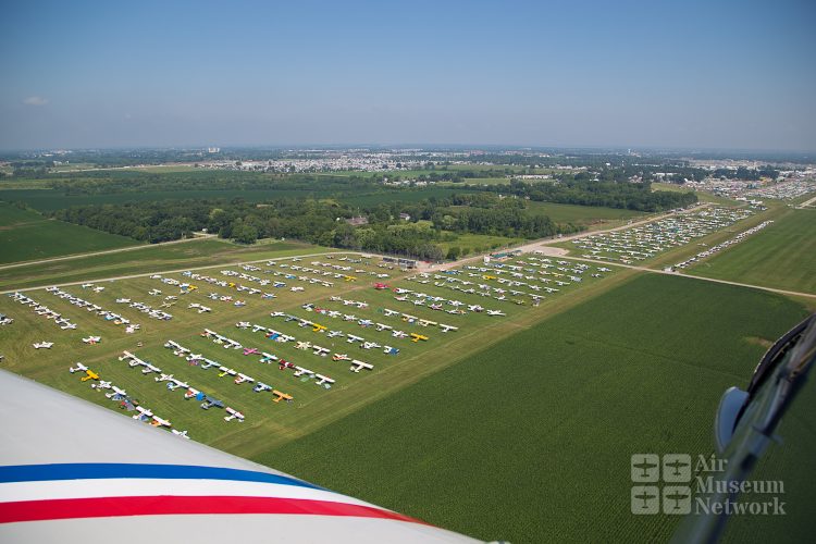 Wittman Field from the rear cockpit of Geico Skytyper #4 at EAA's AirVenture 2018 - photo by David Eckert -Air Museum Network