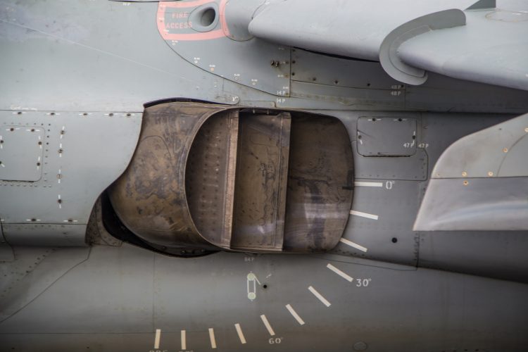One of the four main chain driven thrust vectors on the Sea Harrier - photo by David Eckert, Air Museum Network