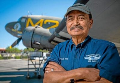 Randall Kim, a retired U.S. Air Force crew chief, stands at the Riverside Airport on Friday. Kim, who was stationed at Norton, volunteers as a crew chief on a C-53D Skytrooper with the Inland Empire Wing Commemorative Air Force at Riverside Airport. Photos by Eric Reed
