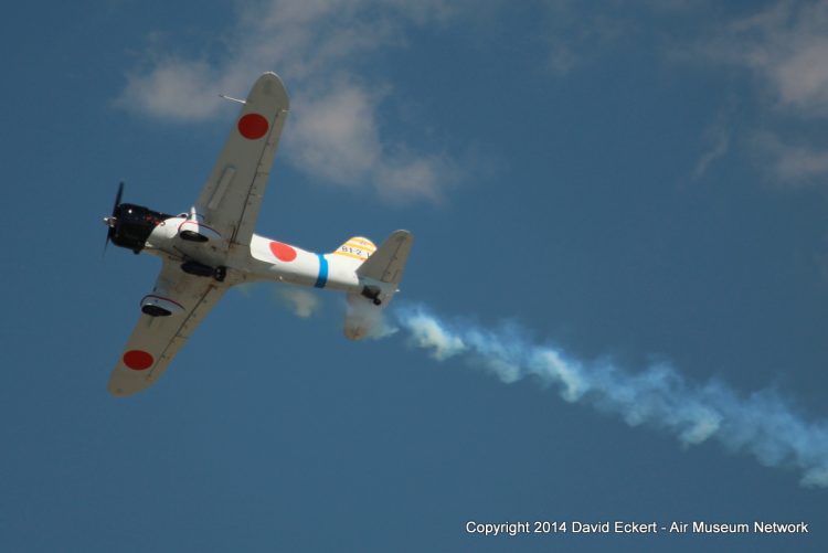 Japanese "Val" (replica) trailing smoke after being "attacked" by US naval aircraft