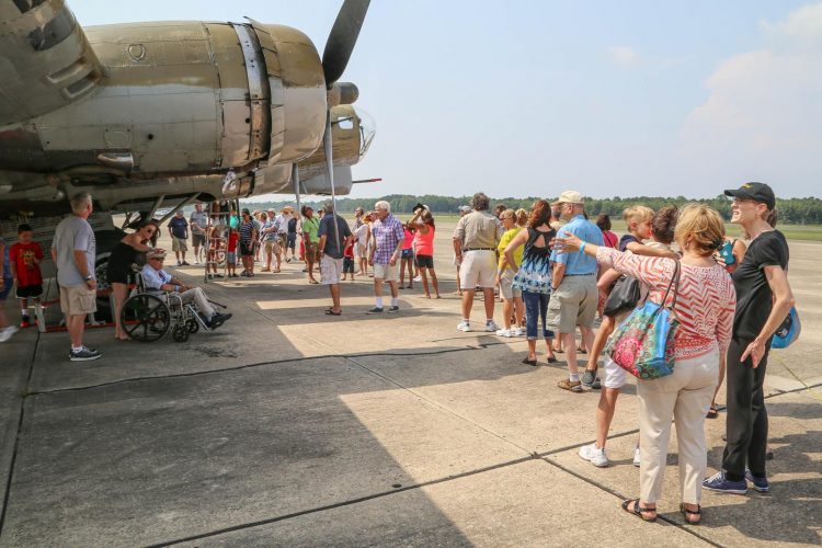 Visitors lined up to tour the Collings Foundation's B-17 "Nine-O-Nine" - photo by David Eckert