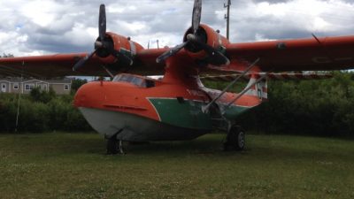 The PBY-5A Canso, pictured here at Gander's aviation museum, was climbed over by people on Monday night. The plane has wings made of light fabric, easily damaged and already sporting one hole.