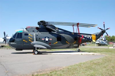 At more than 54 feet in length with a 62-foot rotor diameter, the mighty SH-3A Sea King helicopter sits in its final spot at the Patuxent River Naval Air Museum. Designed as an anti-submarine warfare helicopter, the aircraft holds a number of aviation firsts, including the first twin-turbine helicopter and the first all-weather helicopter. (U.S. Navy photo)
