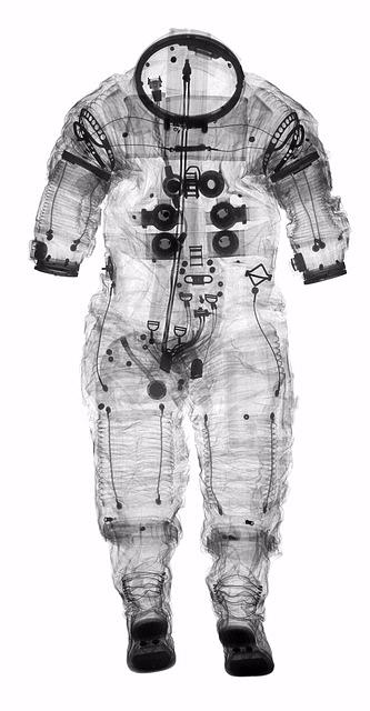 Alan Shepard’s Apollo 14 Spacesuit  An x-ray of Alan Shepard’s Apollo 14 spacesuit allows curators and conservators to “see” inside space clothing—a task that had previously been done by peering through the neck or the wrist with a flashlight.  X-ray by Roland H. Cunningham and Mark Avino